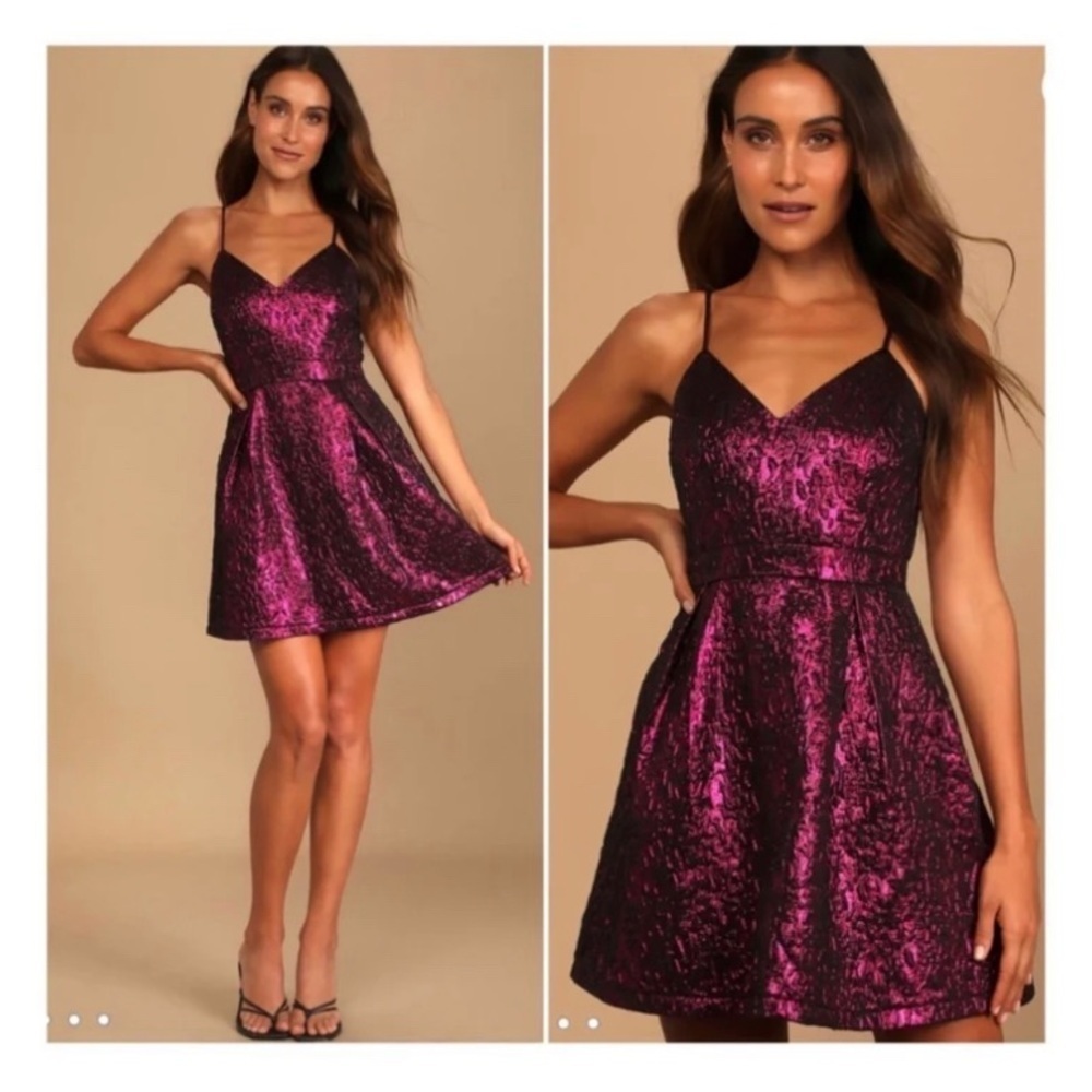 LULUS Magenta Metallic Dress